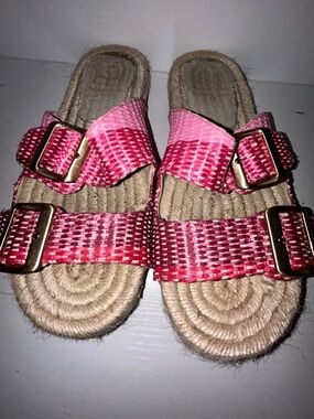Tommy Hilfiger Pink Woven Double-Buckle Slide Sandals